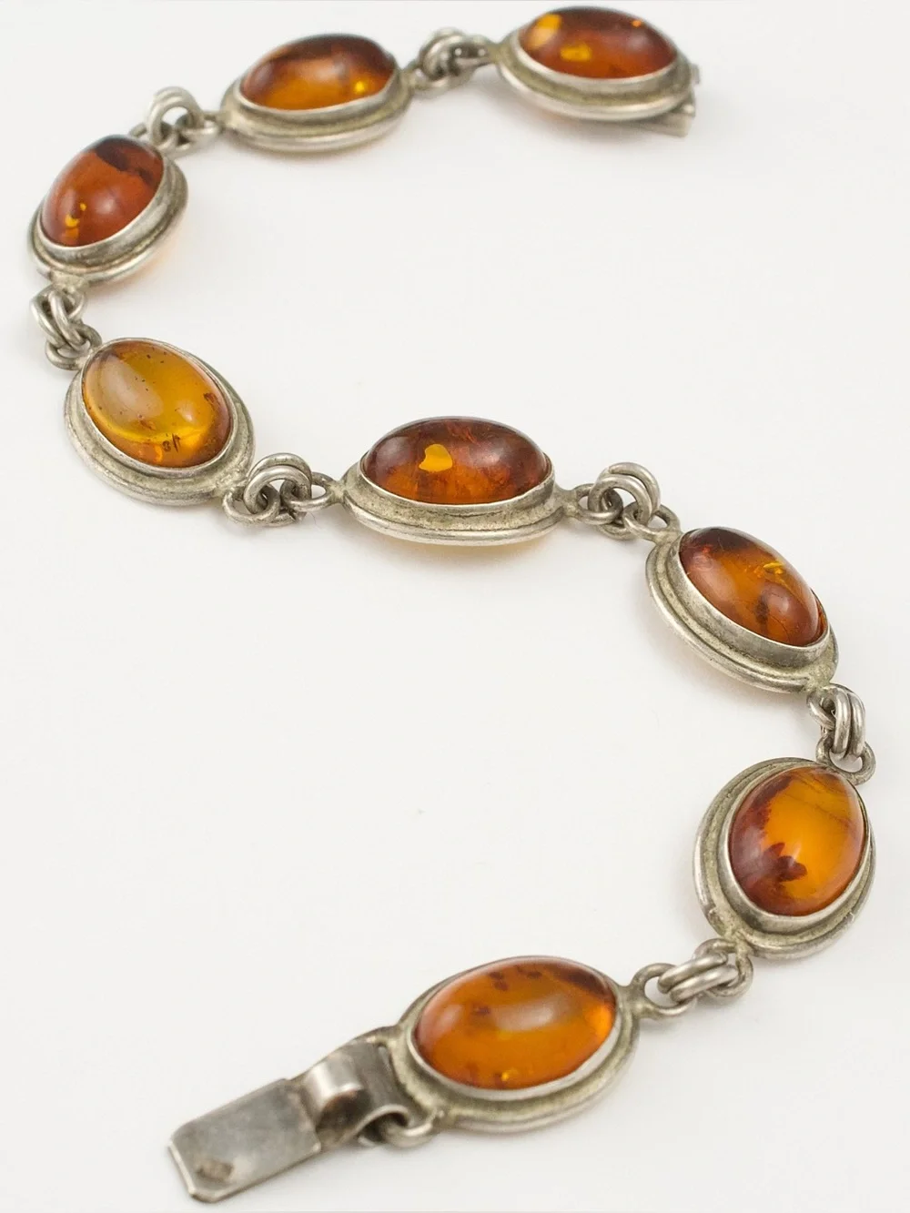 Vintage Baltic Amber Sterling Silver Link Bracelet